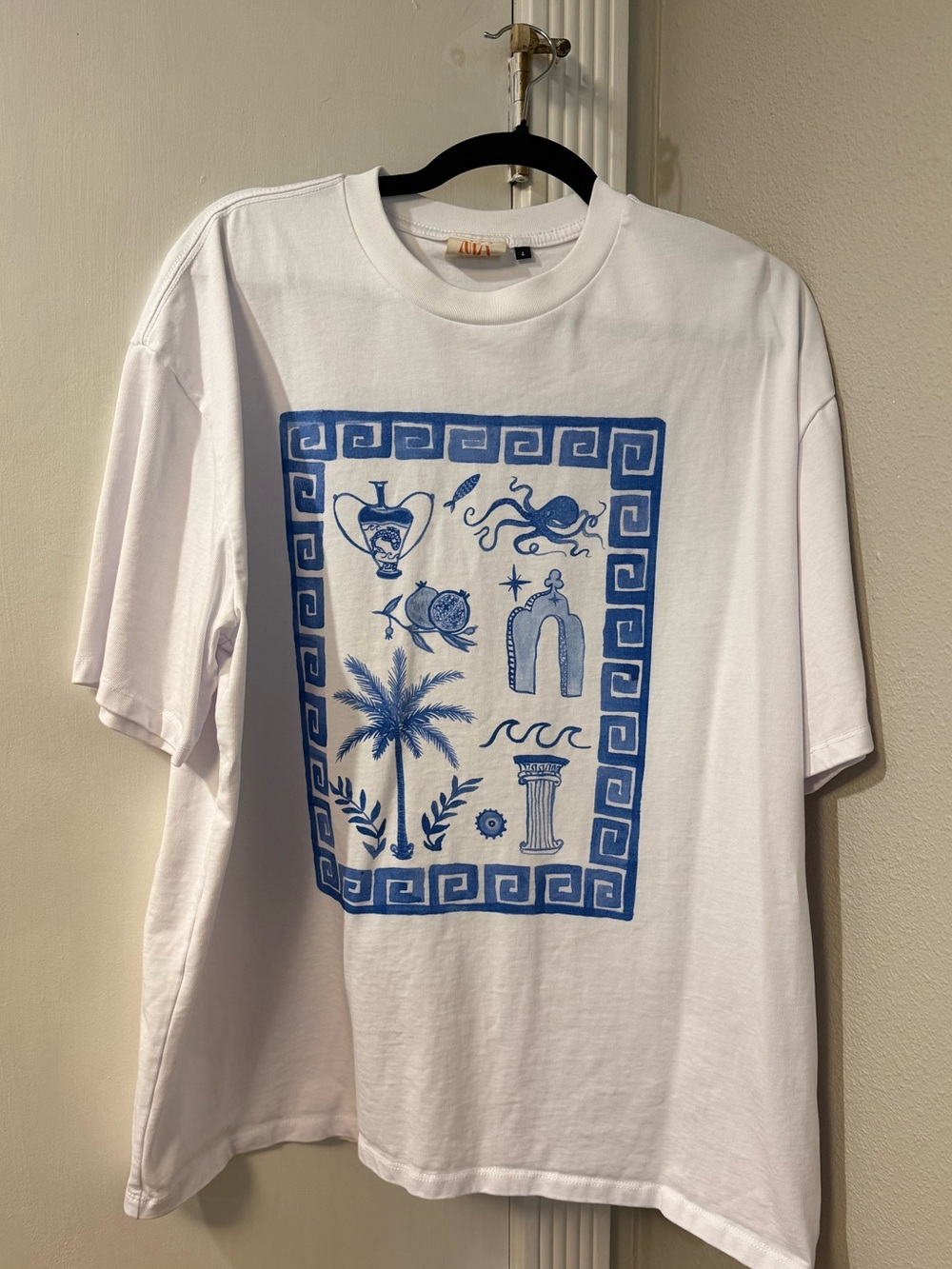 MAKU White Graphic oversized Short-Sleeve T-Shirt with Blue Print